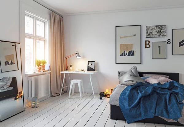 Ontwerp Van Moderne Slaapkamer Interieur Rendering — Stockfoto