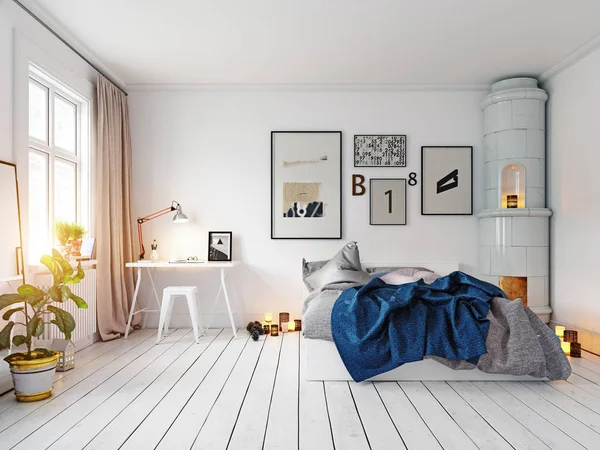 Diseño Del Interior Moderno Del Dormitorio Representación — Foto de Stock