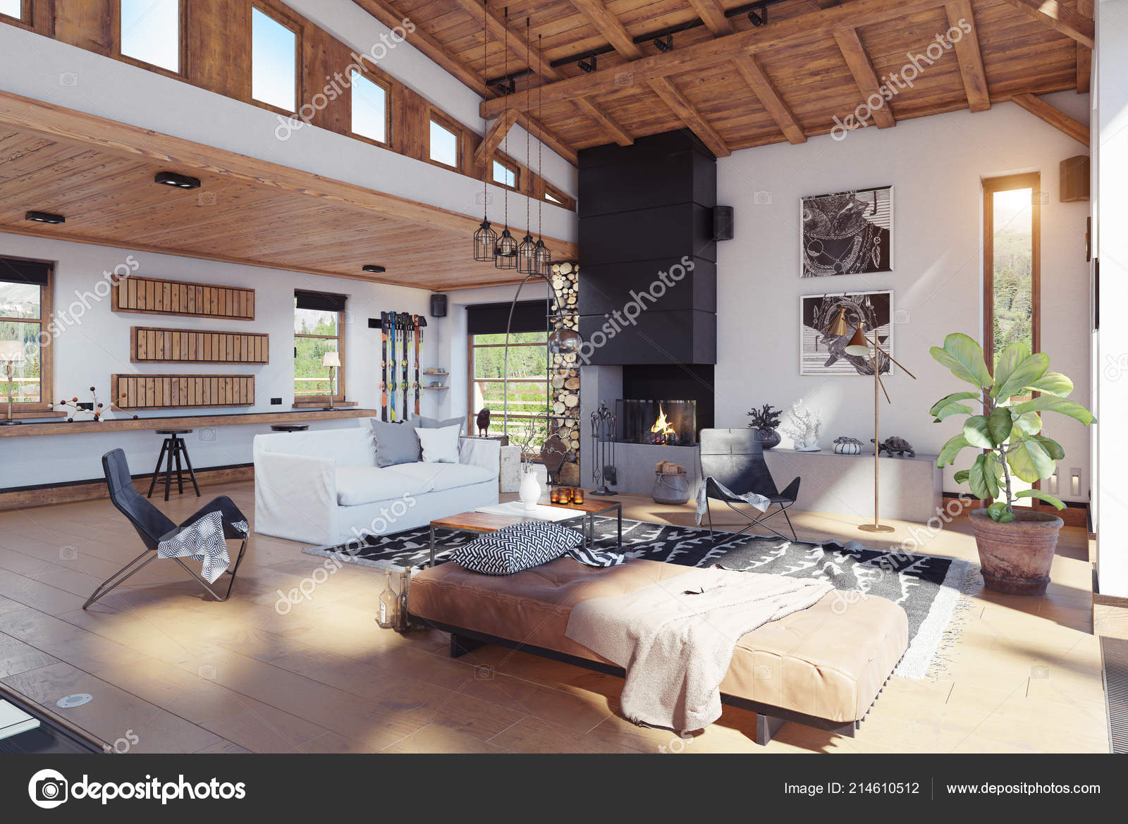somewhat Distract Sincerity Modern Chalet Interior Rendering Design Concept Stock Photo by ©vicnt2815  214610512