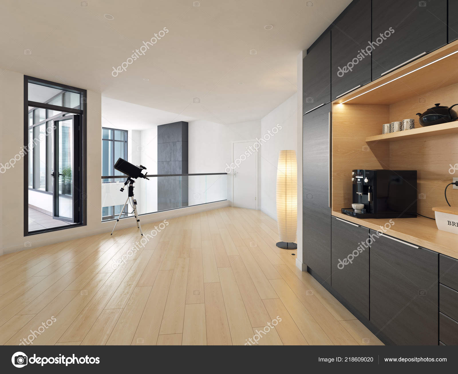 Modern house hall interior design rendering stock photo