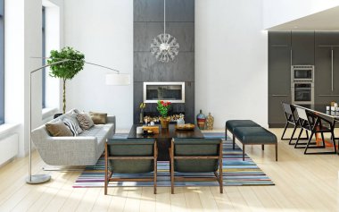 modern iç mekan tasarımları. 3D render kavramı