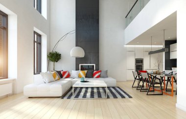 Modern apartman dairesi. 3d tasarım kavramı