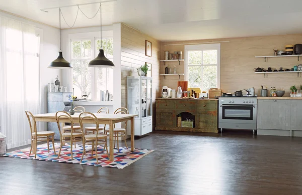 Interior Cozinha Estilo Moderno País Design Conceito Ilustração — Fotografia de Stock