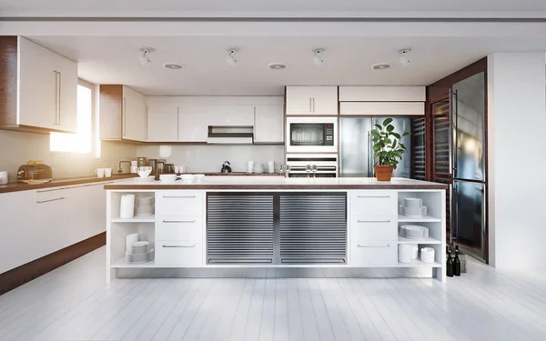 Interior Cozinha Moderna Conceito Design Renderização — Fotografia de Stock