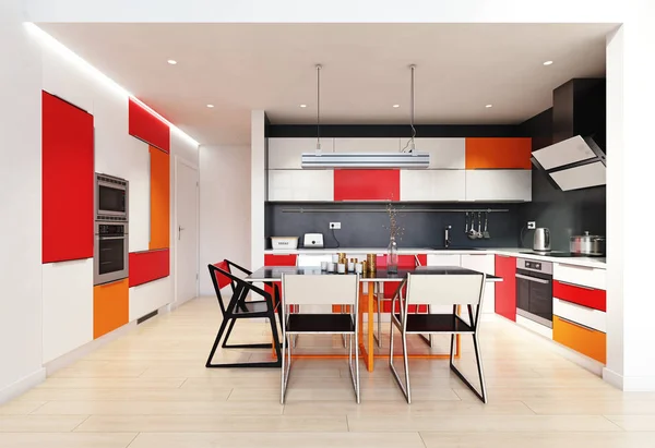 Moderne Kleur Keuken Interieur Rendering Ontwerpconcept — Stockfoto