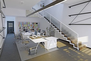 Modern ofis iç. 3D render kavramı