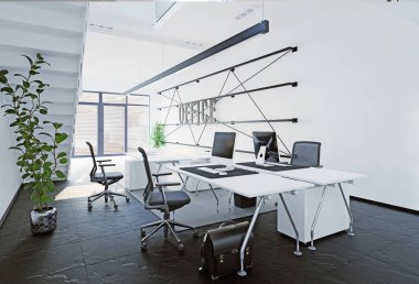 Modern ofis iç. 3D render kavramı