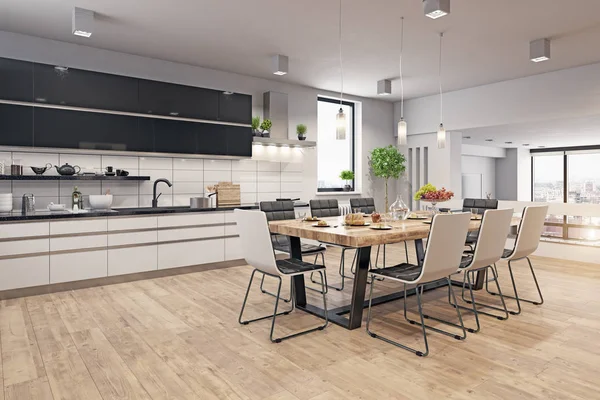 Moderne Kücheneinrichtung Rendering Designkonzept — Stockfoto