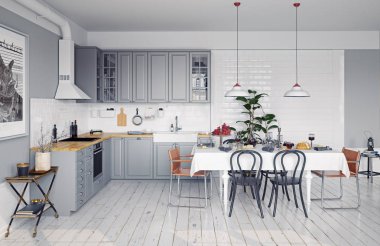 tarzı modern tasarım mutfak iç. 3D render kavramı