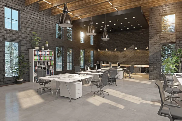 Office Interior Loft Industrial Style Render Stock Photo