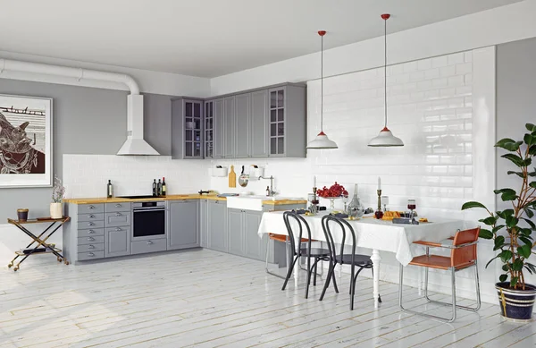 モダン デザインのキッチン インテリア レンダリング概念 — ストック写真