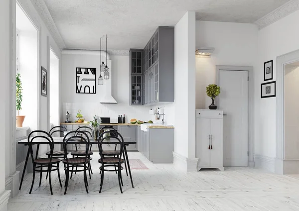 Stile Moderno Interni Cucina Design Concetto Rendering — Foto Stock