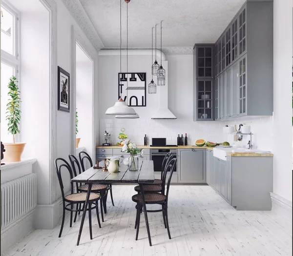 Modernen Stil Design Küche Interieur Rendering Konzept — Stockfoto