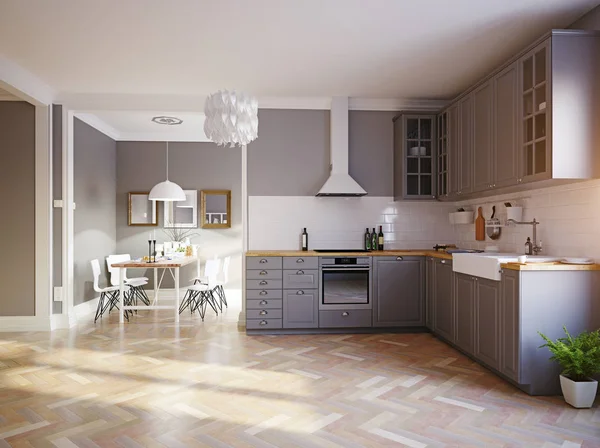 Interior Cocina Diseño Estilo Moderno Concepto Renderizado — Foto de Stock