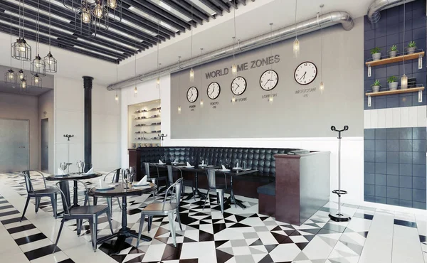 现代餐厅室内设计 渲染概念 — 图库照片