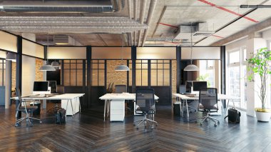modern ofis iç tasarım. Loft kavramı 3d render