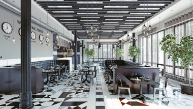 modern restoran iç tasarım. 3D render kavramı