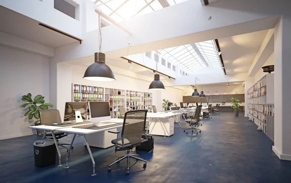 Modern Loft Area Office Interior Rendering Design Concept — Stock Photo, Image