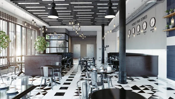 현대적인 레스토랑 인테리어 디자인입니다 렌더링 — 스톡 사진