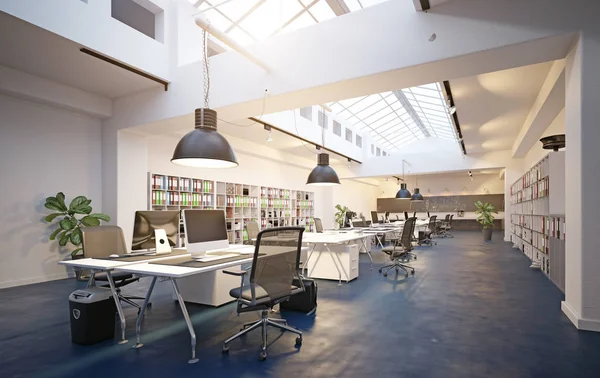 Modern Loft Található Office Belső Rendering Koncepció — Stock Fotó