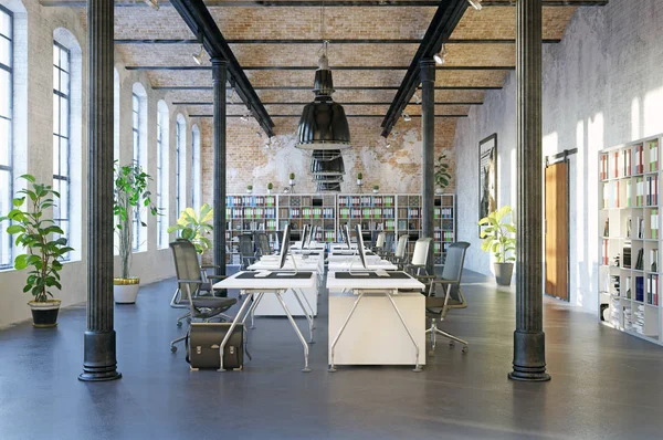 Modern loft alan ofis iç. 3D render tasarım konsepti