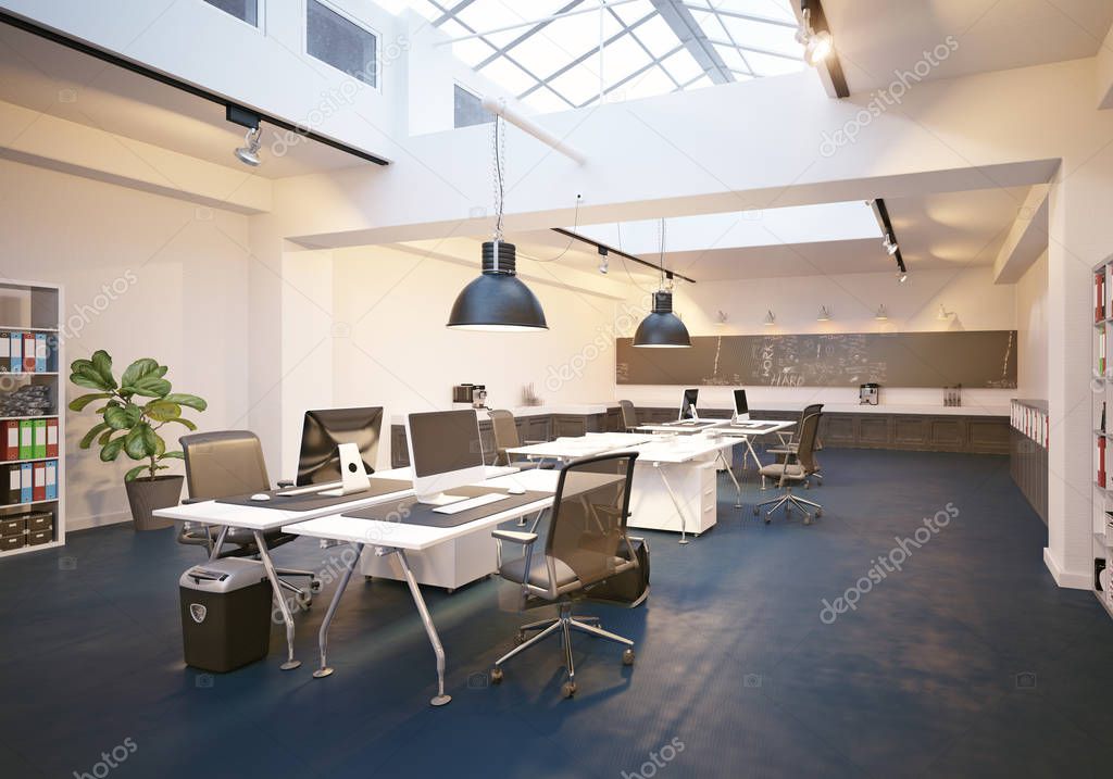 modern loft area office interior. 3d rendering design concept