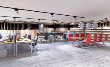 modern ofis iç. 3D render tasarım konsepti