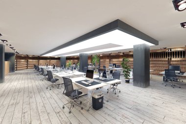 modern ofis iç. 3D render tasarım konsepti