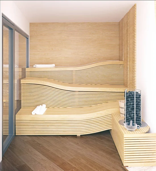 home spa sauna inteiror. 3d rendering design