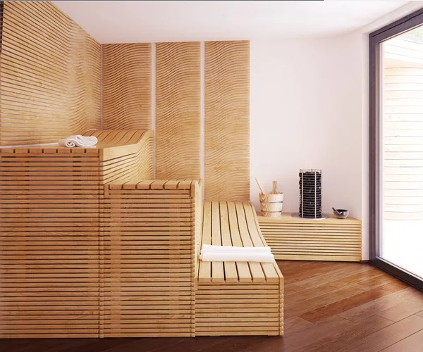 Casa Spa Sauna Inteiror Design Renderização — Fotografia de Stock