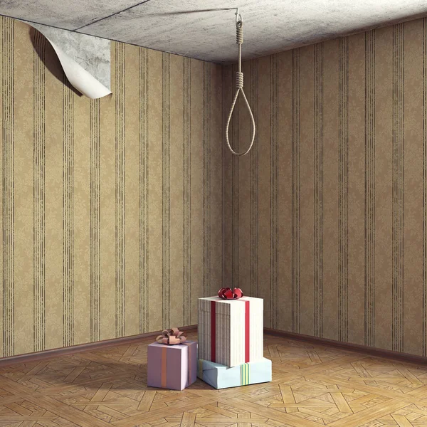 Gallows Noose Room Gift Boxes Step Rendering Concept — Stock Photo, Image