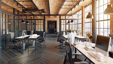 modern ofis iç tasarım. Loft kavramı 3d render