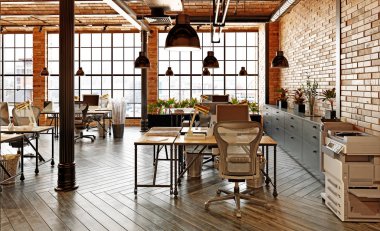 modern ofis iç tasarım. Loft kavramı 3d render
