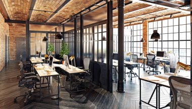 modern ofis iç tasarım. Loft kavramı 3d render