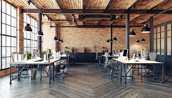 Modern Office Interior Design Loft Concept Rendering — Stock Photo, Image