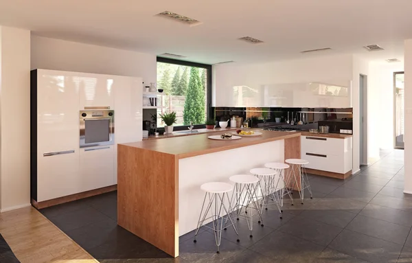 Cozinha Moderna Design Interiores Conceito Renderização — Fotografia de Stock