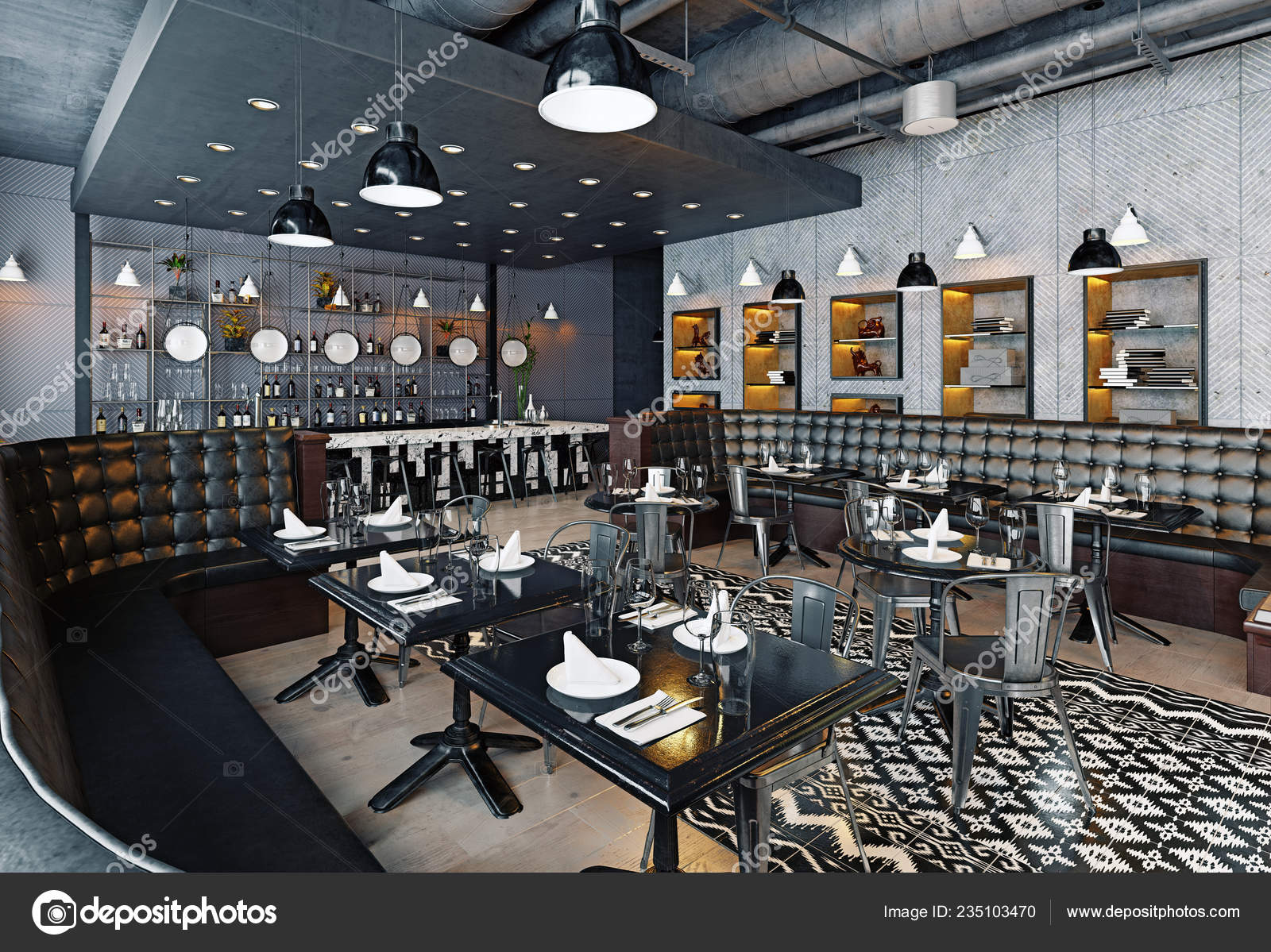 Modern Restaurant Interior Design Rendering Concept Stock Photo by