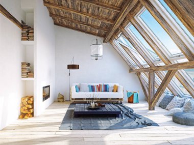 modern tavan iç tasarım. 3D render kavramı