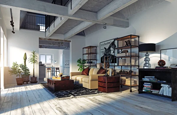 Moderne Wohnzimmereinrichtung Living Design Stil Darstellung — Stockfoto