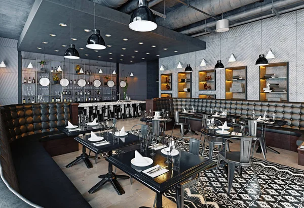 Ristorante Moderno Interior Design Concetto Rendering — Foto Stock