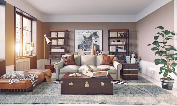 Modern Living Room Interior Living Design Style Rendering — Stock Photo, Image