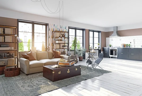 Moderne Wohnzimmereinrichtung Living Design Stil Darstellung — Stockfoto