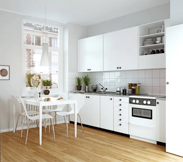 Modern Mysig Kök Interiör Rendering Designkoncept — Stockfoto