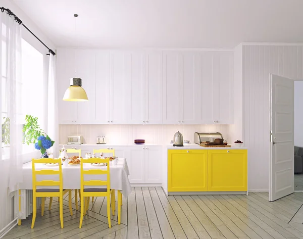 Moderne Gezellige Keuken Interieur Rendering Ontwerpconcept — Stockfoto