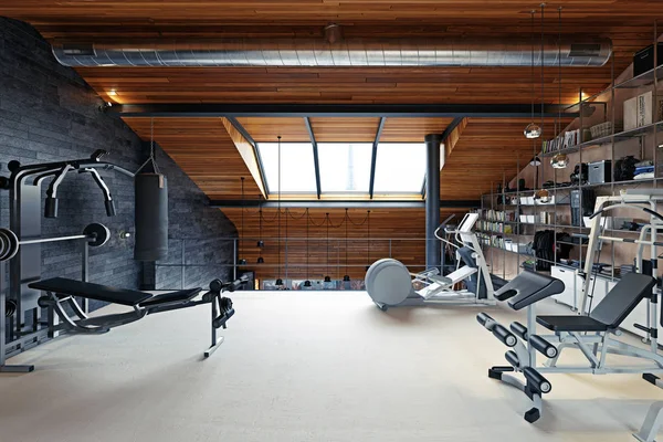 Home Gym Room Attic Rendering Design Concept — Stock Photo, Image