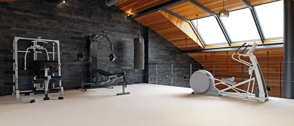 Home Gym Room Attic Rendering Design Concept — Stock Photo, Image