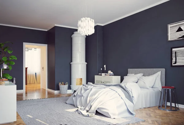 Moderna Sovrum Inredning Rendering Design — Stockfoto