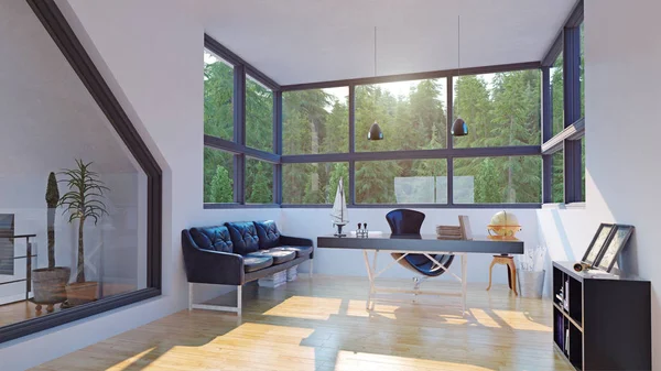 Modernes Home Office Interieur Design Rendering Tiefenschärfe Visueller Effekt — Stockfoto