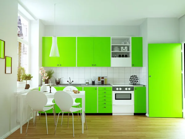 Modern Cozy Kitchen Interior Rendering Design Concept — Stock Photo, Image