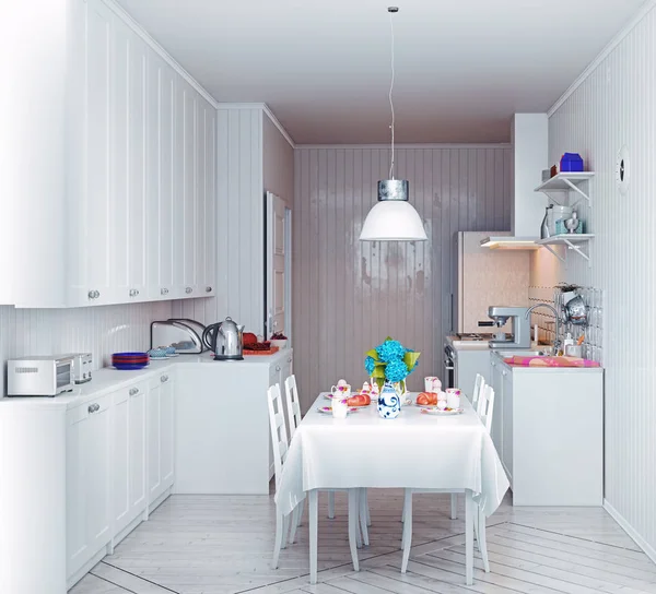 Moderno Acogedor Interior Cocina Concepto Diseño Renderizado —  Fotos de Stock